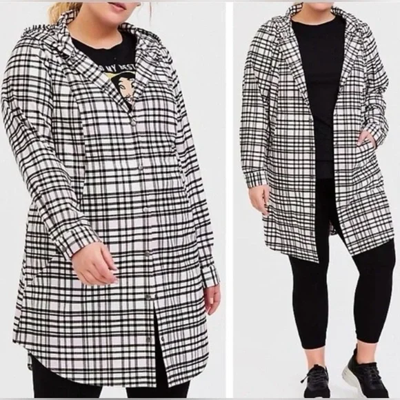 Torrid Pink Plaid Flannel Hooded Jacket | Size 0 (L-XL) - Picture 2 of 9